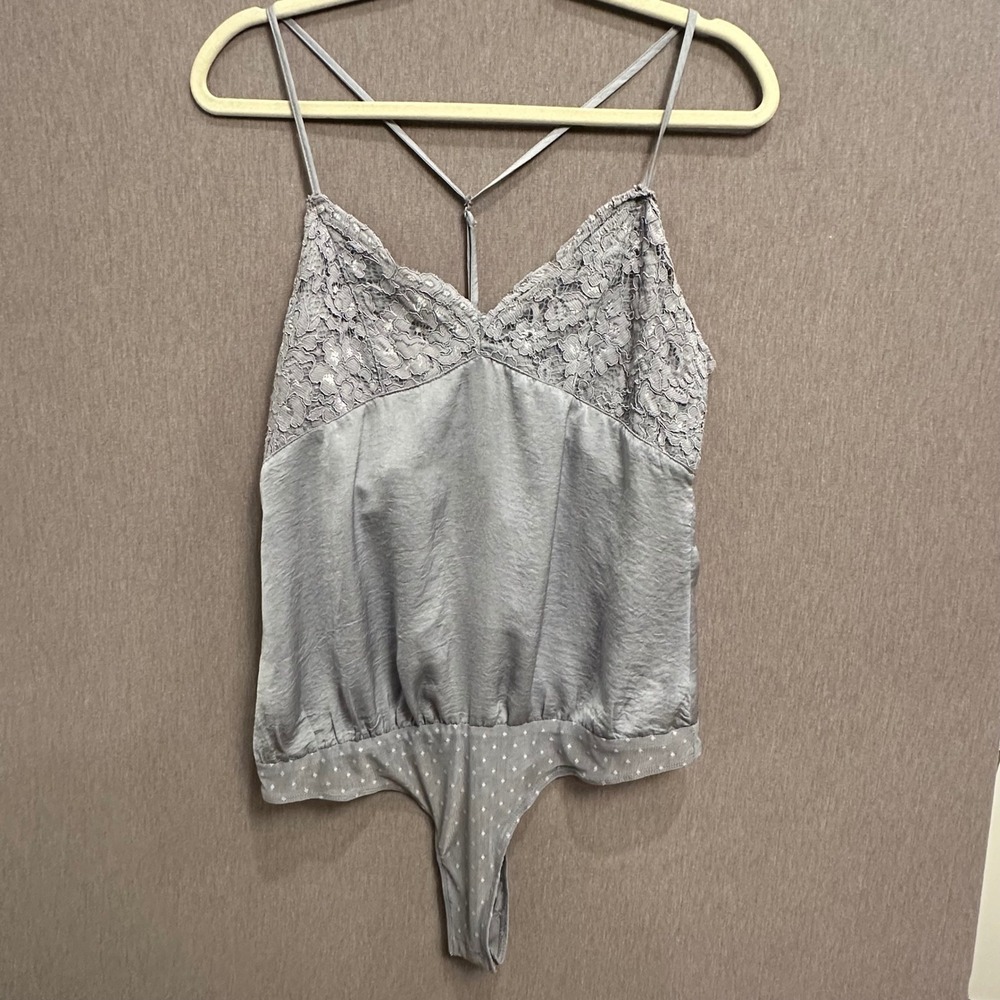 Wishlist Apparel Sweet Jane Bodysuit Small Silver Gray Lace‎ Metallic Romantic - Picture 4 of 7